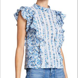 Veronica Beard Sol Ruffle Sleeve Floral Blouse Size 10 NWT